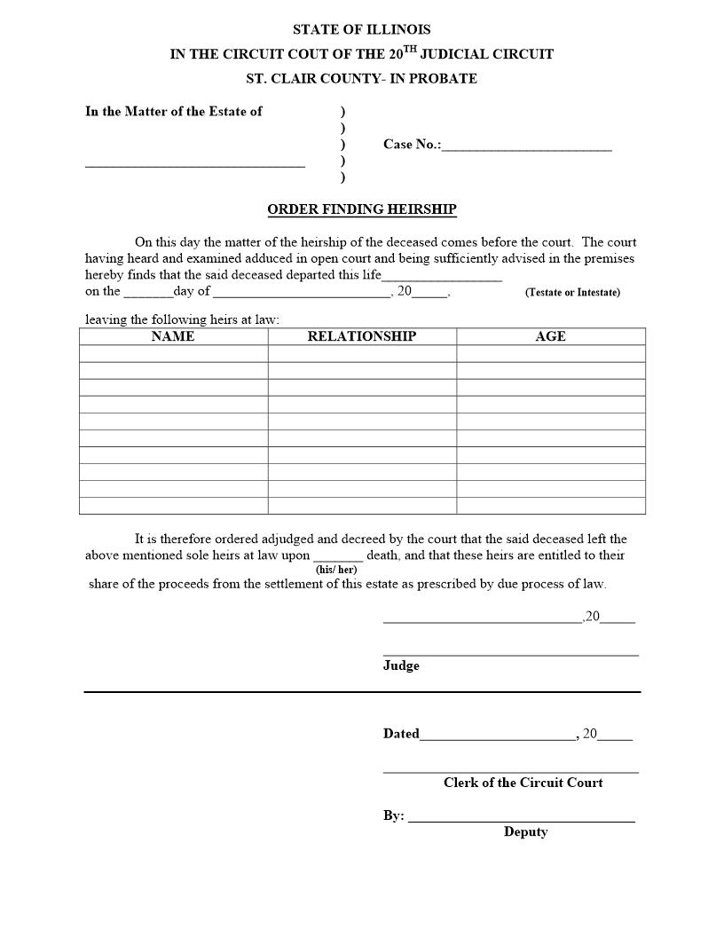 Order Finding Heirship {STC OFH} | Pdf Fpdf Doc Docx | Illinois