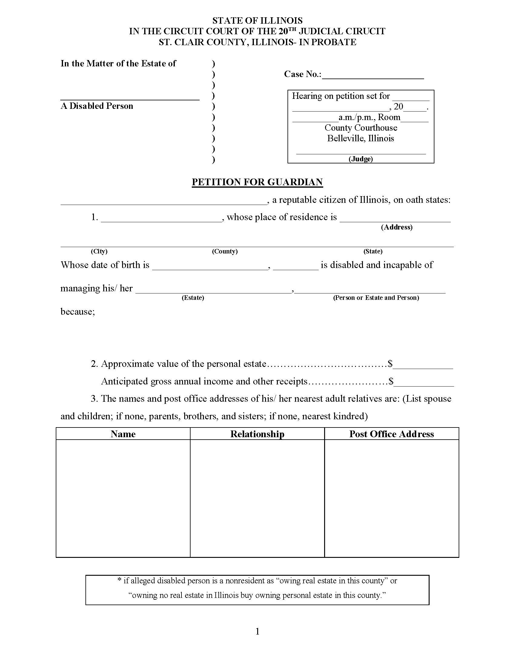 Petition For Guardian (Of The Person - Disabled Person) {STC PGP-DP} | Pdf Fpdf Doc Docx | Illinois