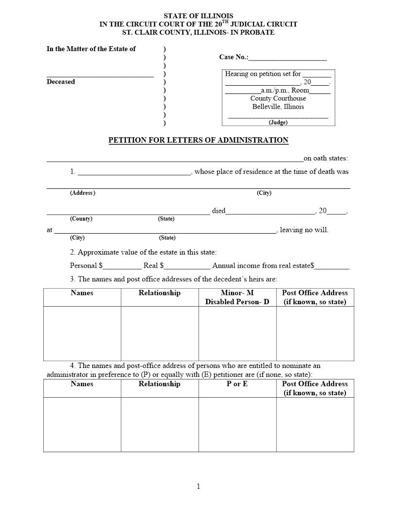 Petition For Letters Of Administration {STC PLA} | Pdf Fpdf Doc Docx | Illinois