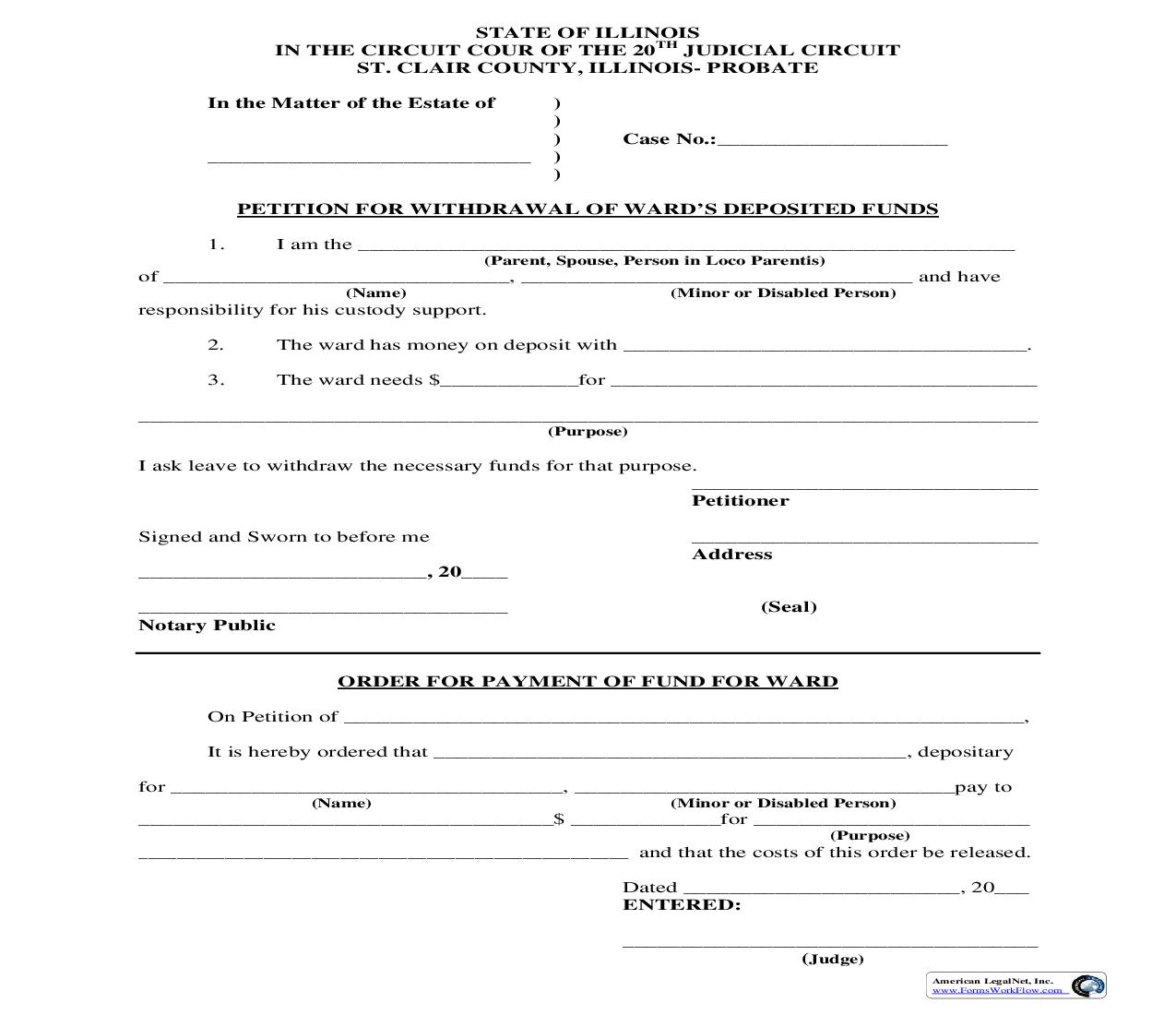 Petition For Withdrawal Of Wards Deposited Funds | Pdf Fpdf Doc Docx | Illinois
