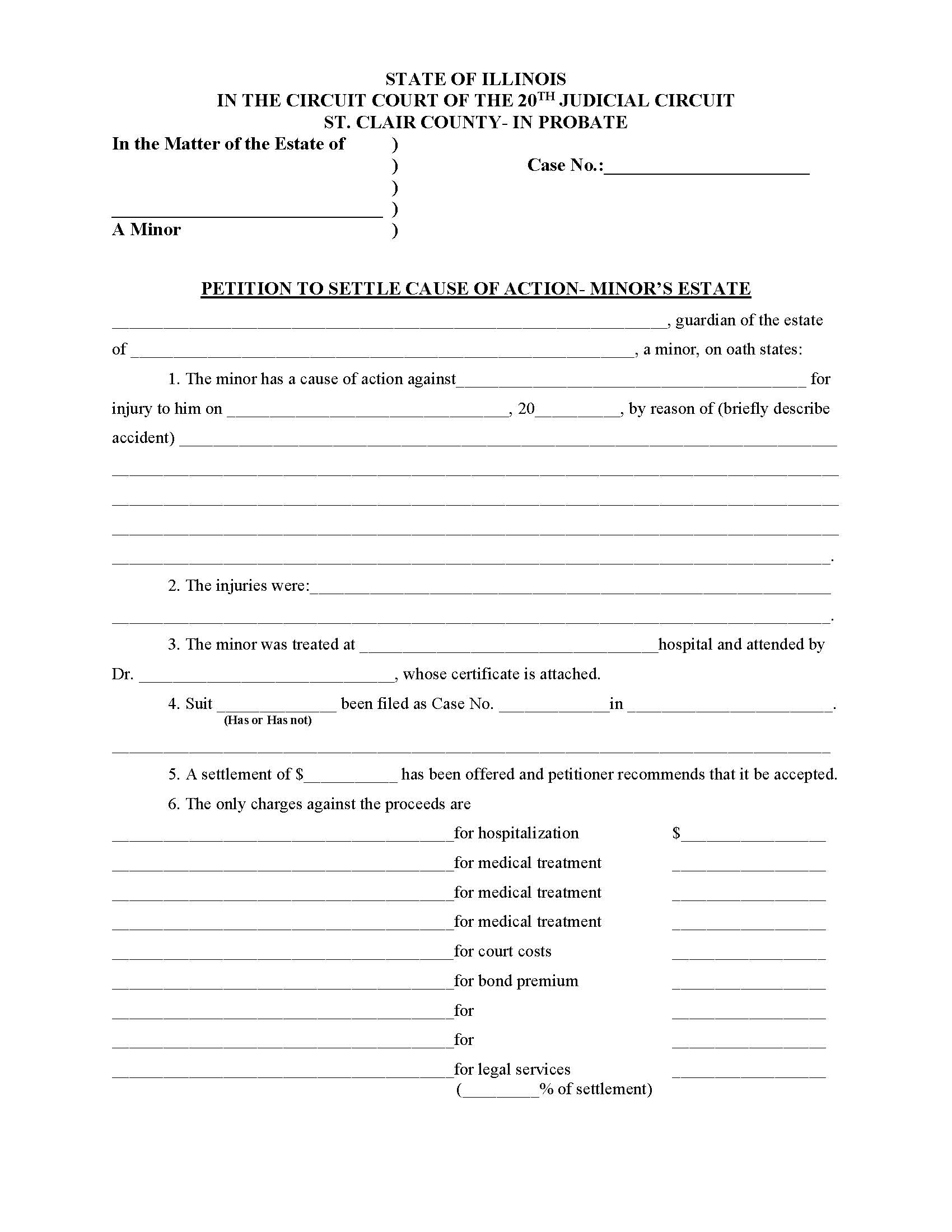 Petition To Settle Cause Of Action-Minors Estate | Pdf Fpdf Docx | Illinois