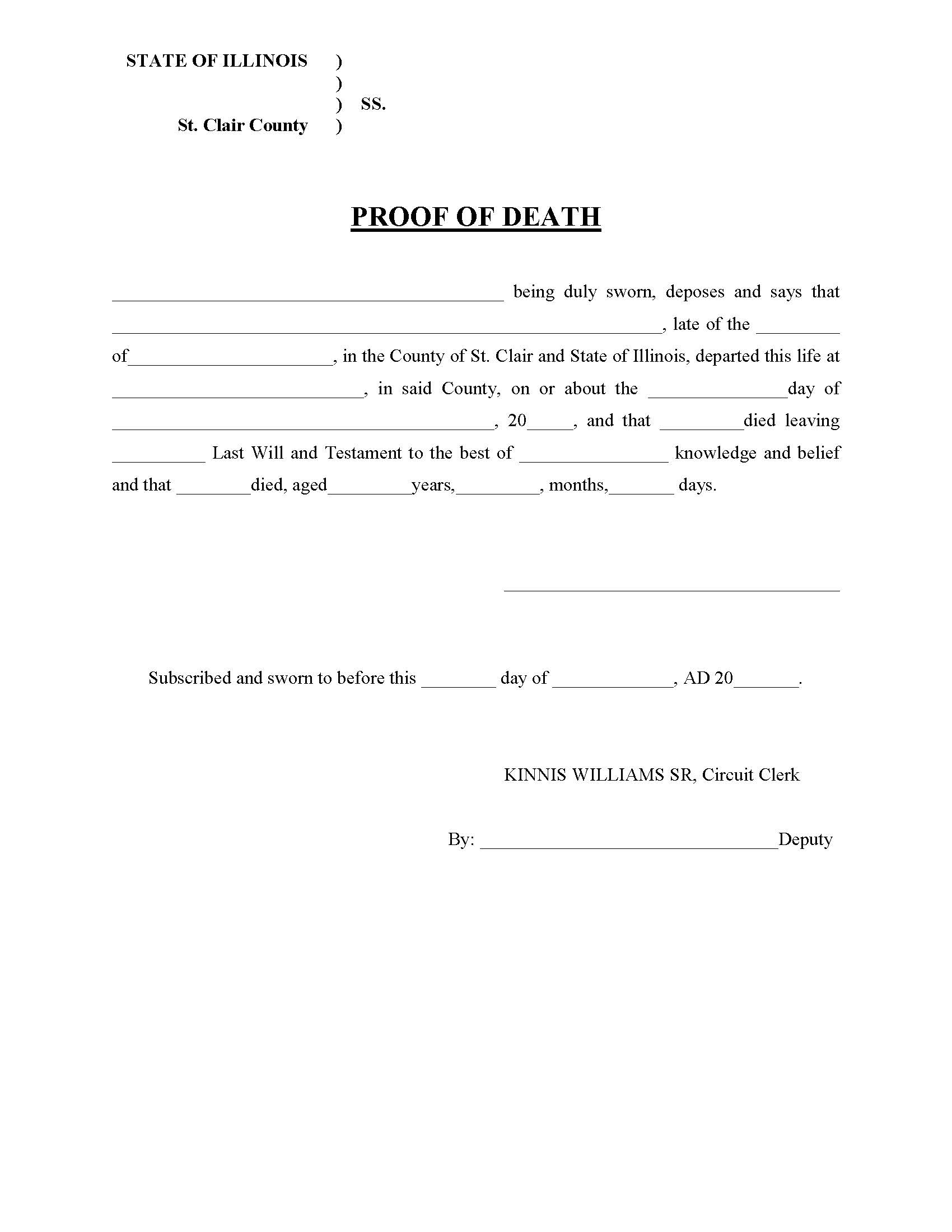 Proof Of Death {STC POD} | Pdf Fpdf Doc Docx | Illinois