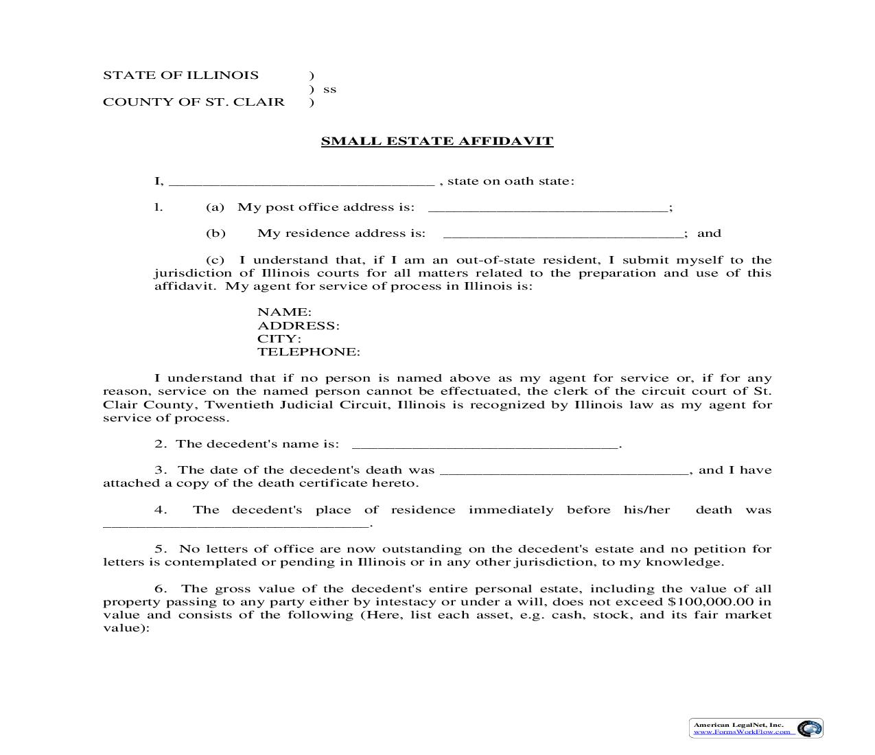 Small Estate Affidavit (Decedent Died 1-1-15 Or Later) | Pdf Fpdf Doc Docx | Illinois
