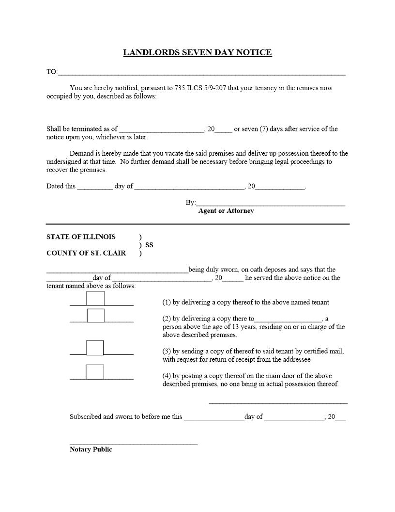 Landlords Seven Day Notice | Pdf Fpdf Docx | Illinois