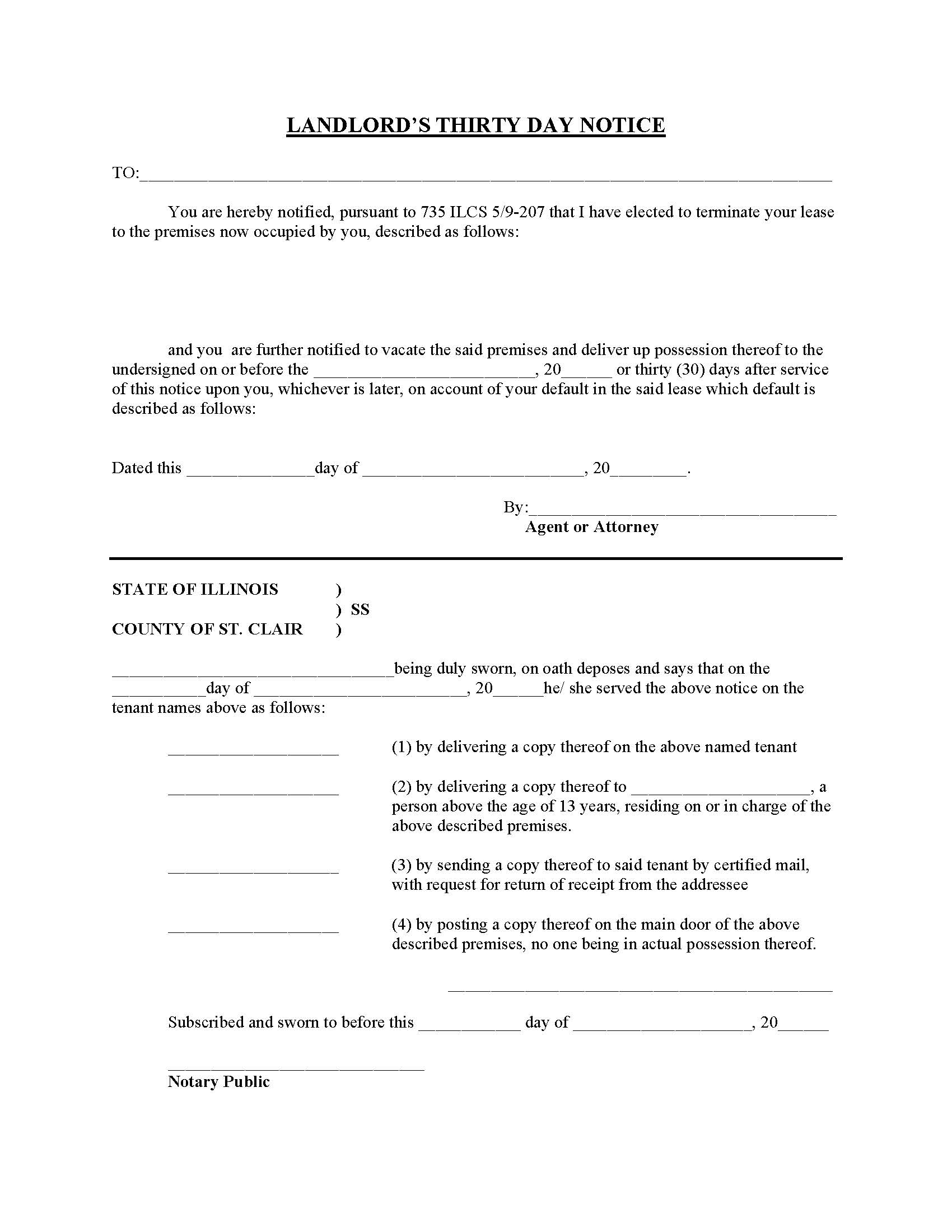 Landlords Thirty Day Notice | Pdf Fpdf Docx | Illinois