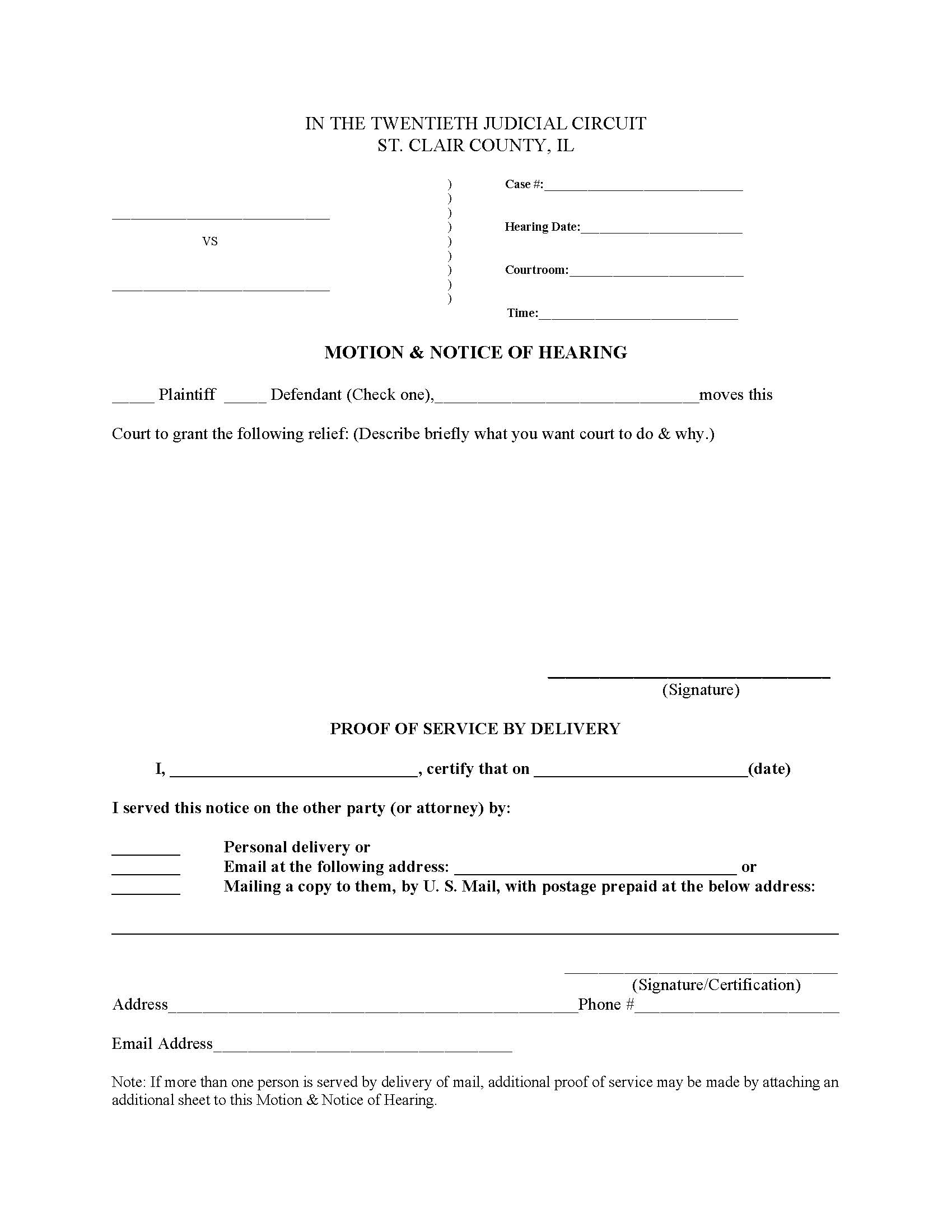 Motion And Notice Of Hearing | Pdf Fpdf Docx | Illinois