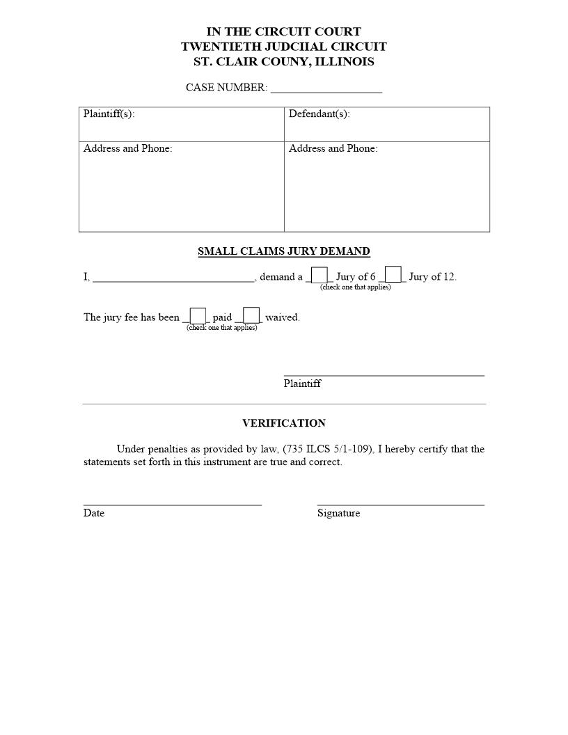 Small Claims Jury Demand | Pdf Fpdf Docx | Illinois