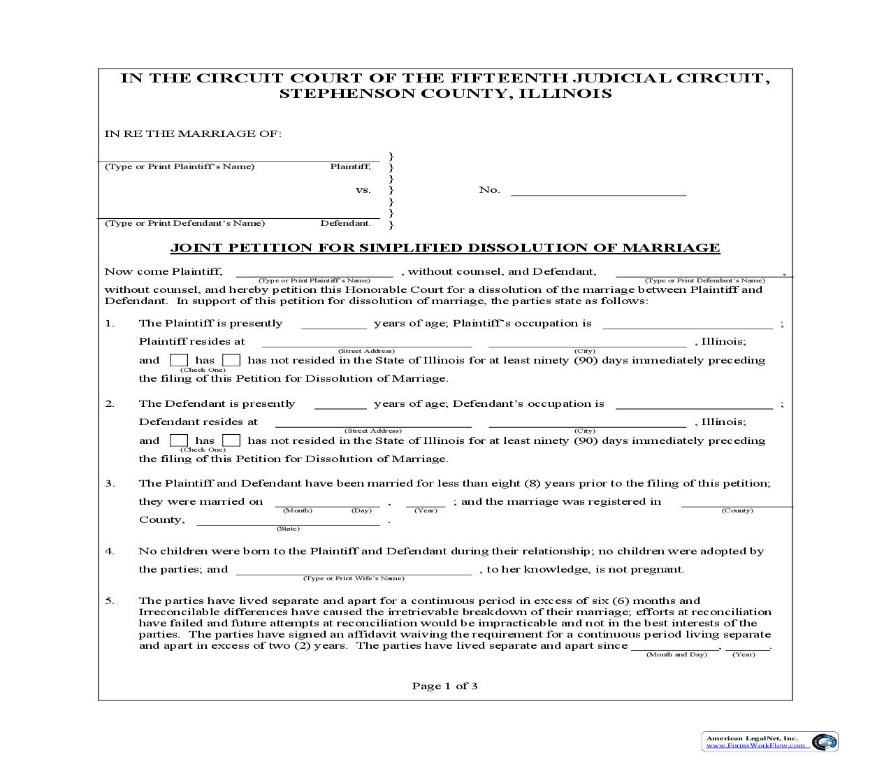 Joint Petition For Simplified Dissolution Of Marriage | Pdf Fpdf Doc Docx | Illinois