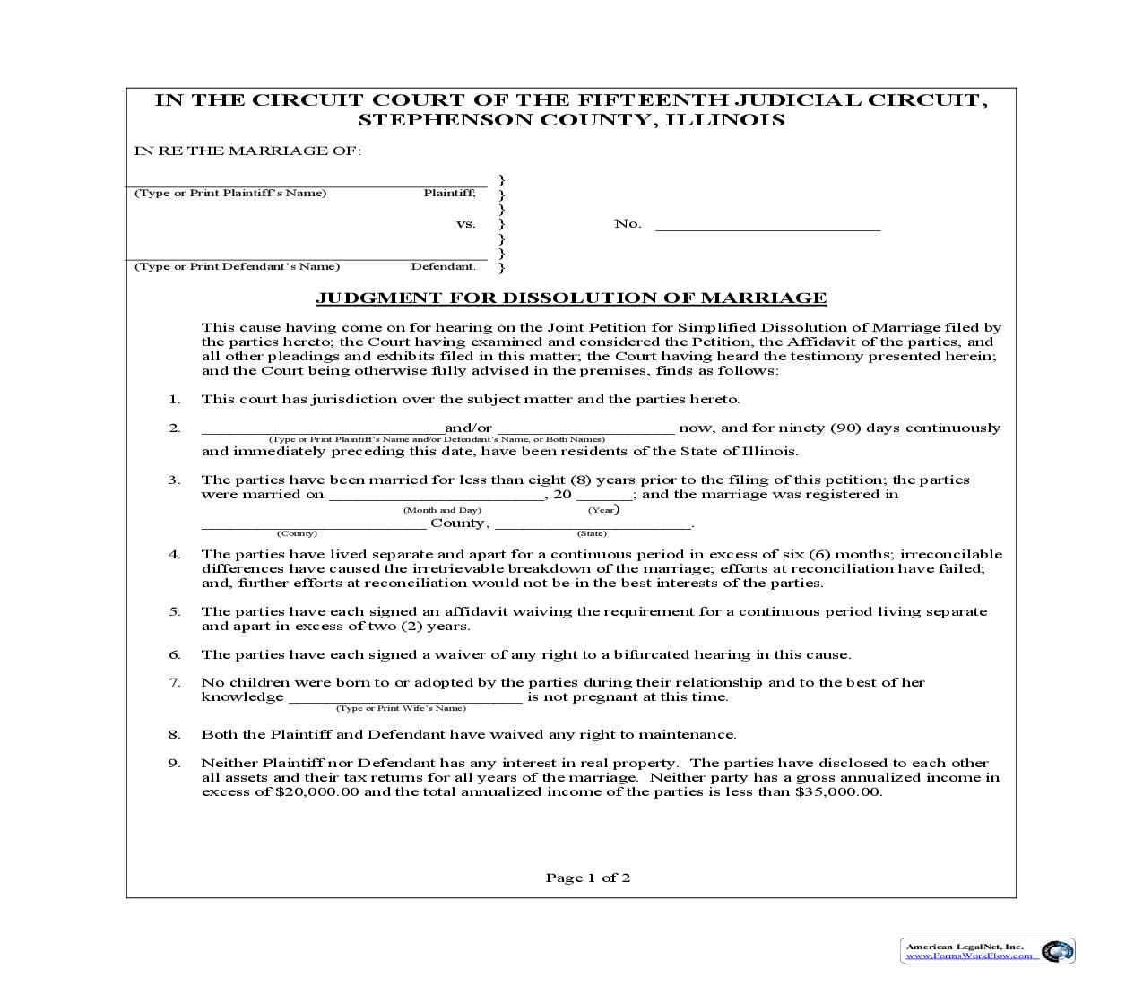 Judgment For Dissolution Of Marriage | Pdf Fpdf Doc Docx | Illinois
