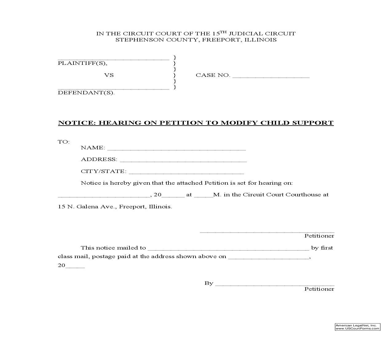 Notice Hearing On Petition To Modify Child Support |  | Illinois