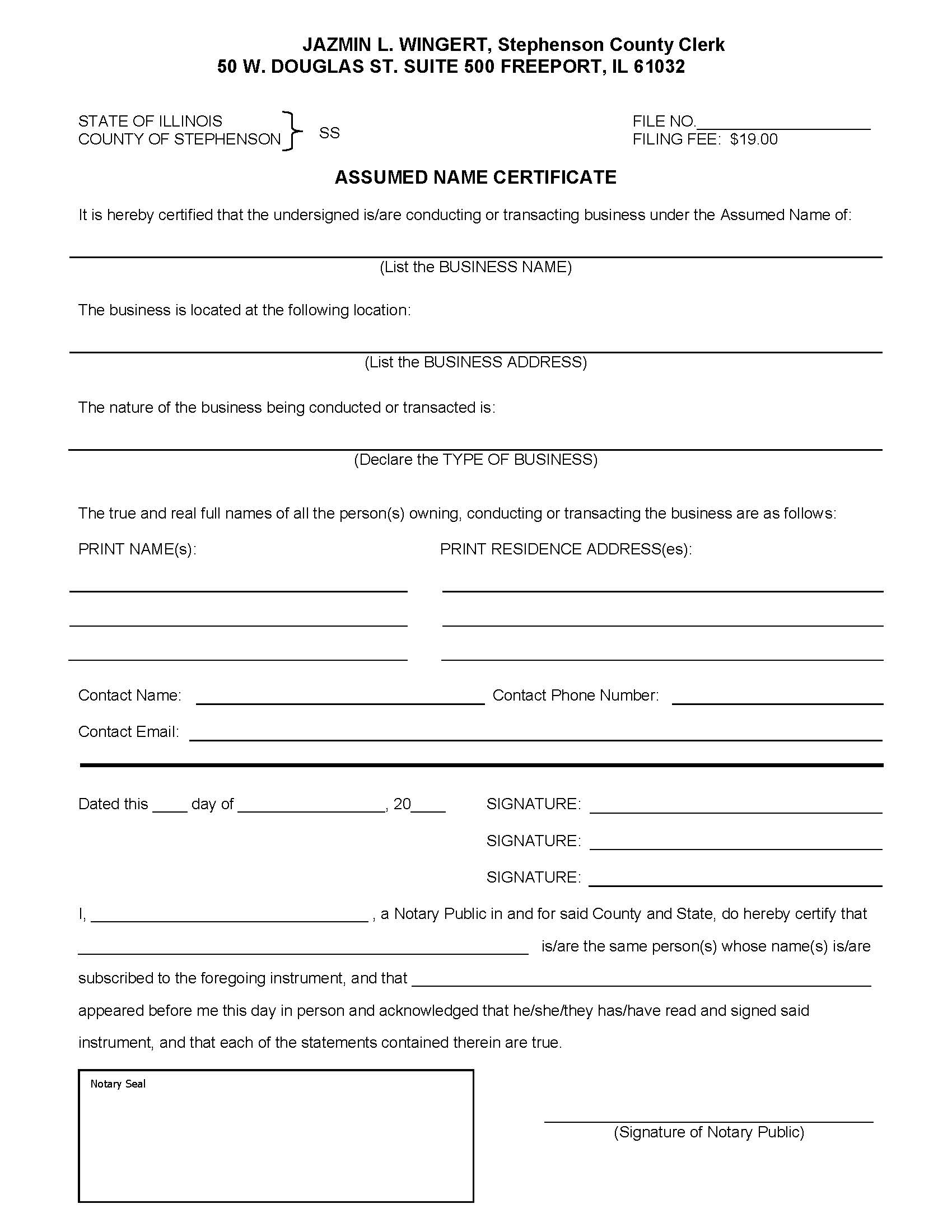Assumed Name Certificate | Pdf Fpdf Docx | Illinois