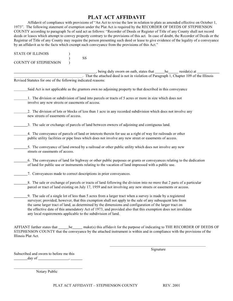 Plat Act Affidavit | Pdf Fpdf Docx | Illinois