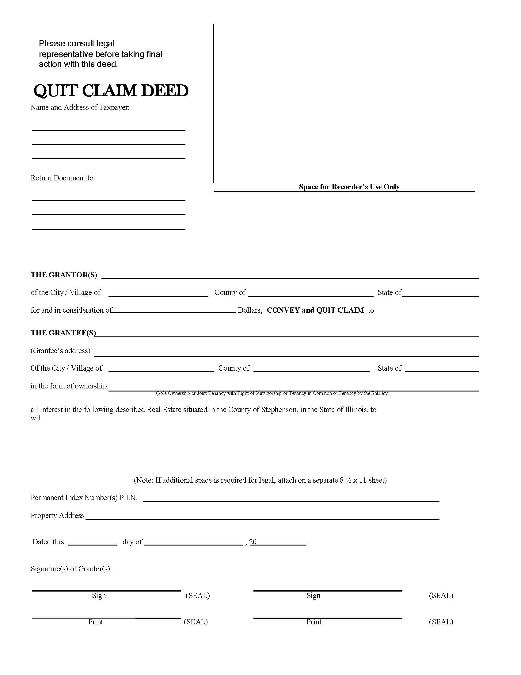 Quit Claim Deed | Pdf Fpdf Docx | Illinois