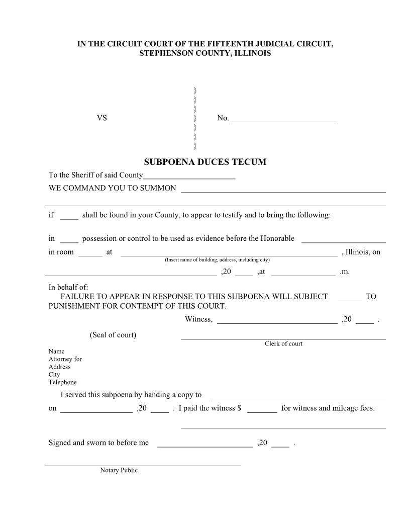 Subpoena Duces Tecum | Pdf Fpdf Doc Docx | Illinois