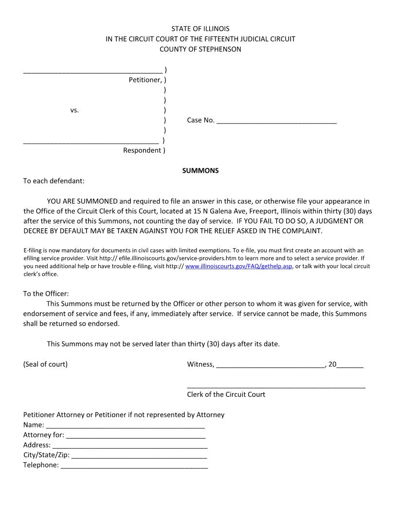 Summons (30 Day) | Pdf Fpdf Doc Docx | Illinois
