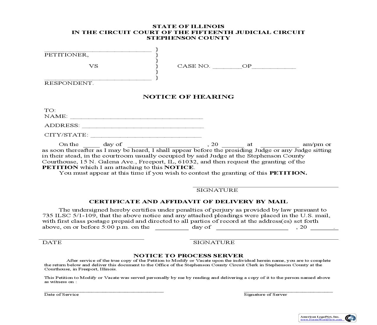 Notice Of Hearing (Dismiss Or Modify Order Of Protection) |  | Illinois