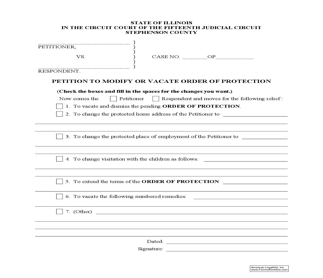Petition To Modify Or Vacate Order Of Protection |  | Illinois