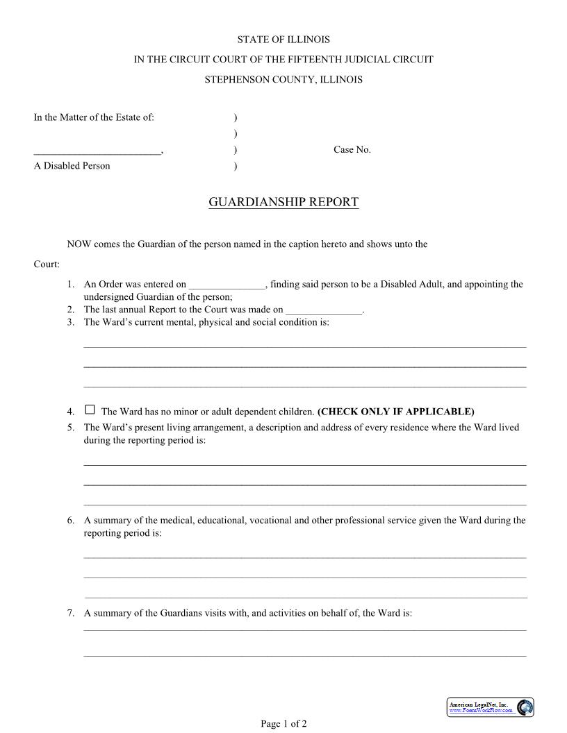 Guardianship Report | Pdf Fpdf Docx | Illinois