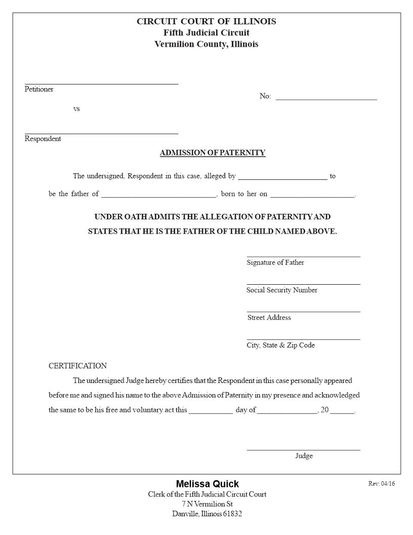 Admission Of Paternity | Pdf Fpdf Doc Docx | Illinois