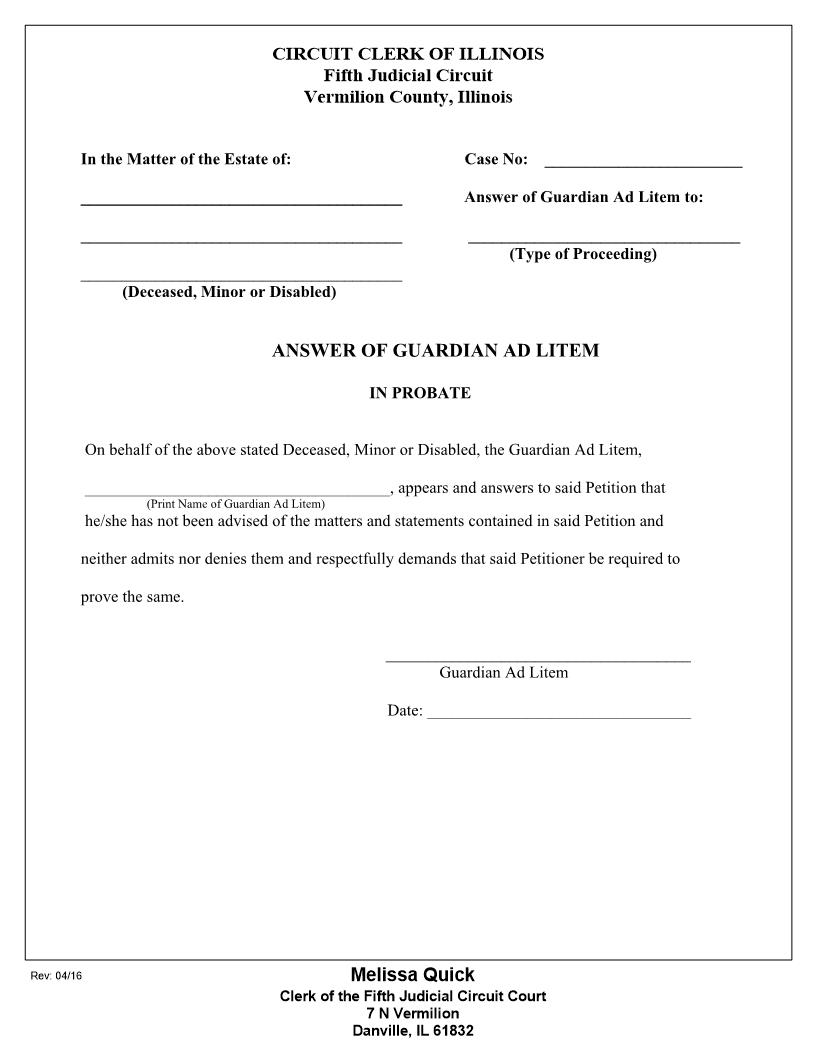 Answer Of Guardian Ad Litem | Pdf Fpdf Docx | Illinois