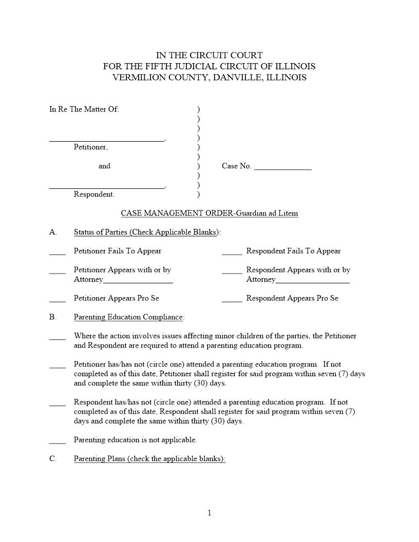 Case Management Order-Guardian Ad Litem | Pdf Fpdf Docx | Illinois