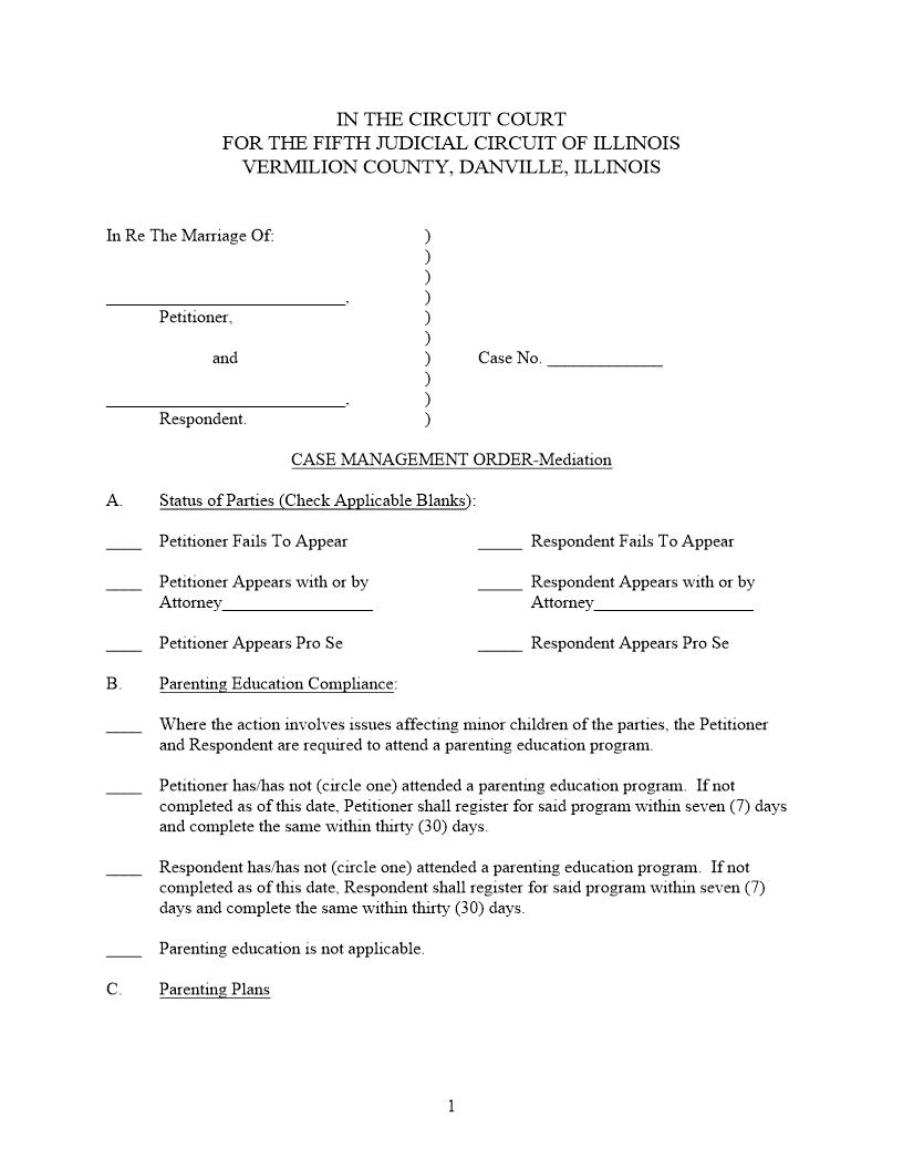 Case Management Order-Mediation | Pdf Fpdf Docx | Illinois