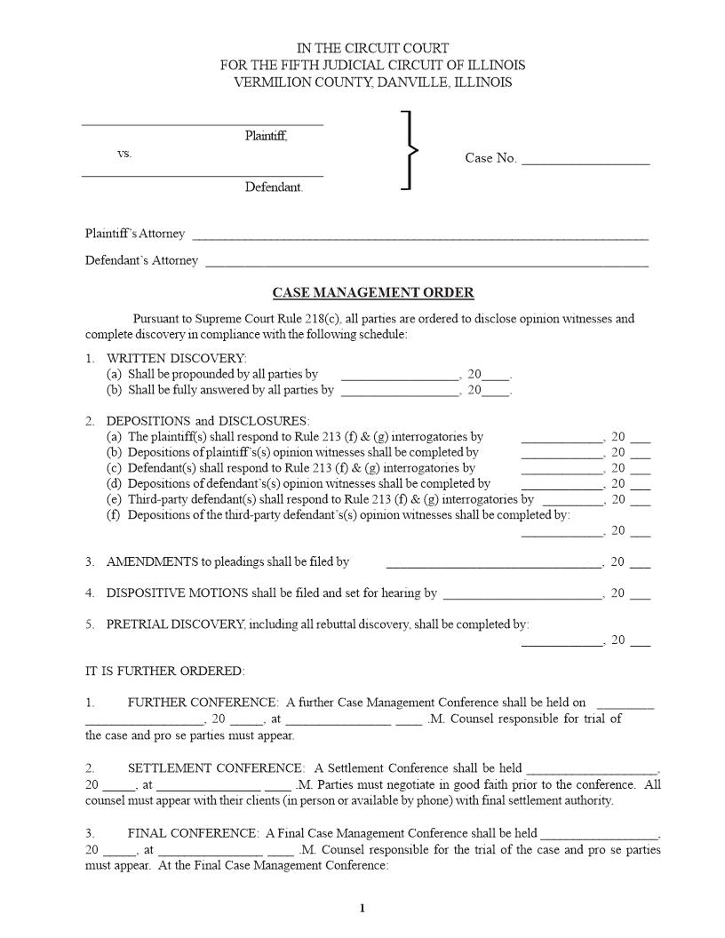 Case Management Order | Pdf Fpdf Docx | Illinois