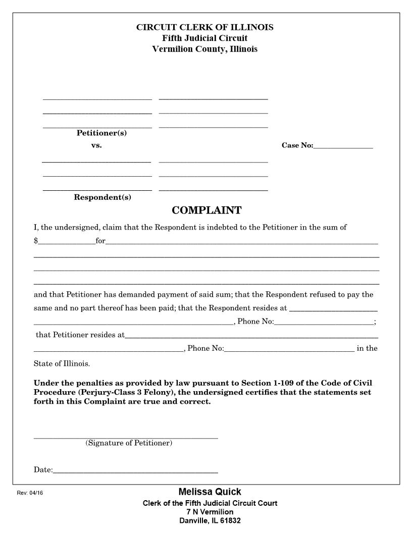 Complaint (Small Claims) | Pdf Fpdf Doc Docx | Illinois