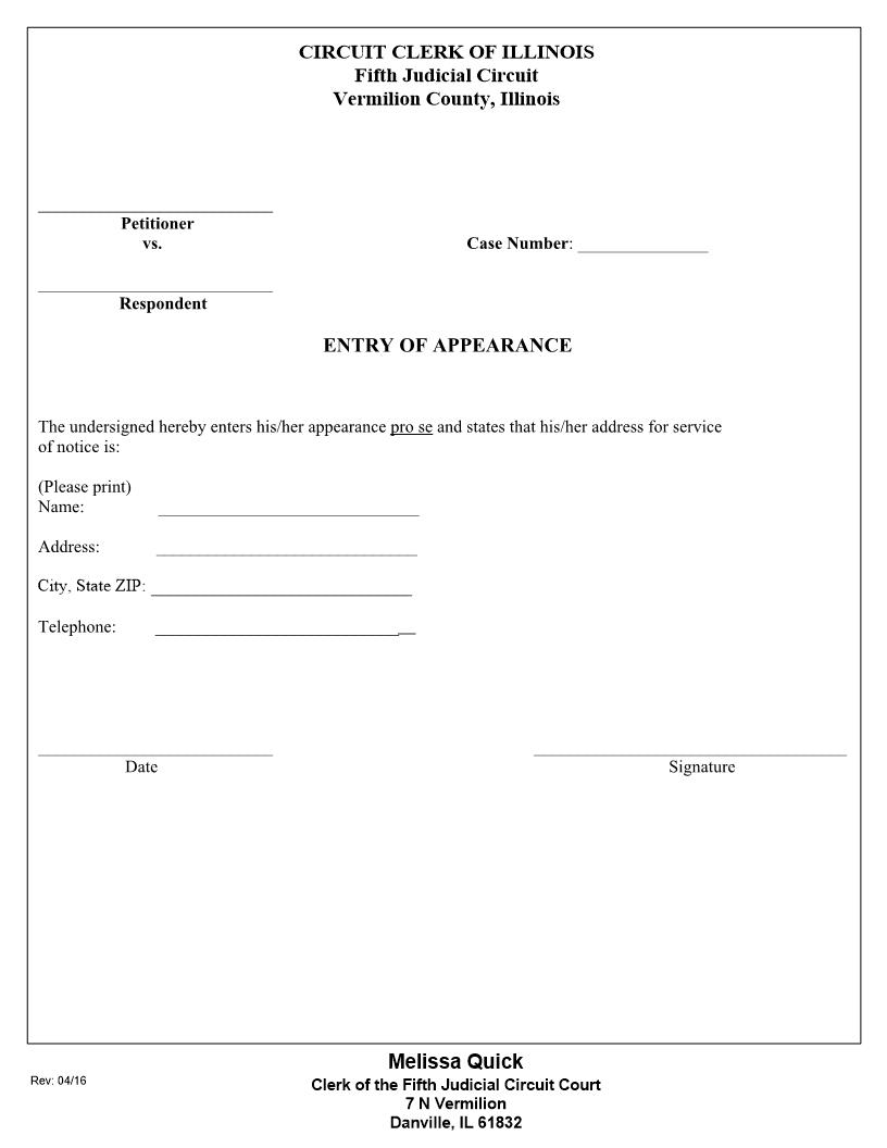 Entry Of Appearance (Pro Se) | Pdf Fpdf Docx | Illinois