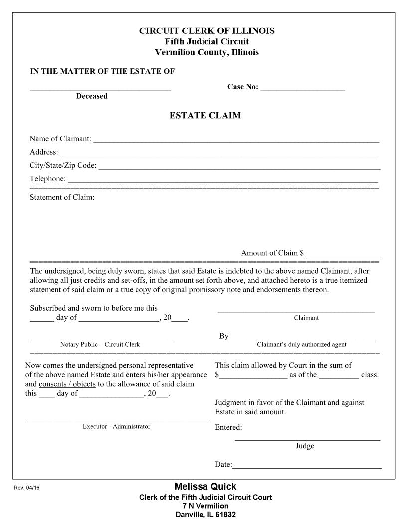 Estate Claim | Pdf Fpdf Docx | Illinois