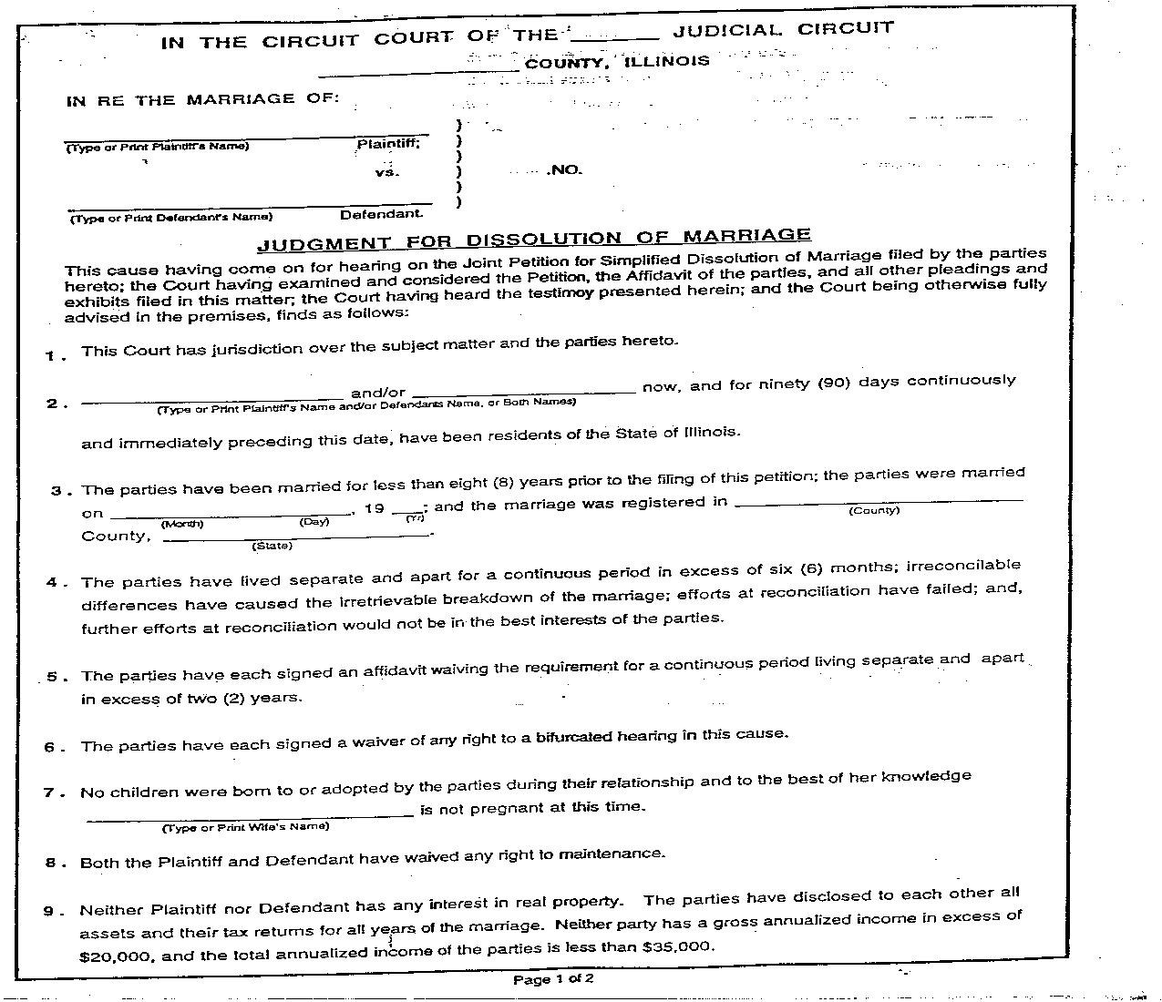 Judgment For Dissolution Of Marriage | Pdf Fpdf Doc Docx | Illinois