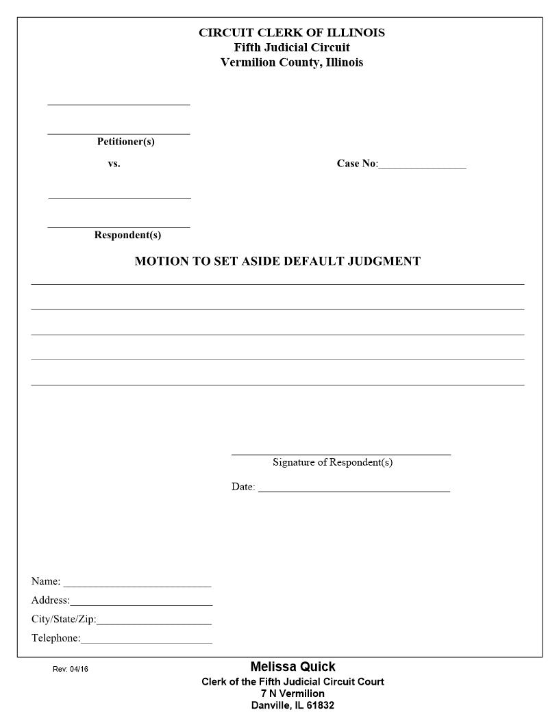 Motion To Set Aside Default Judgment | Pdf Fpdf Docx | Illinois