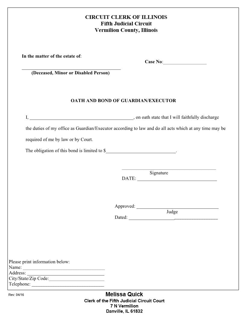 Oath And Bond Of Guardian-Executor | Pdf Fpdf Docx | Illinois