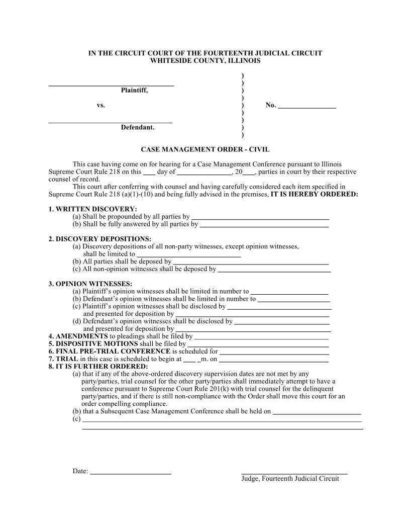 Case Management Order - Civil | Pdf Fpdf Docx | Illinois