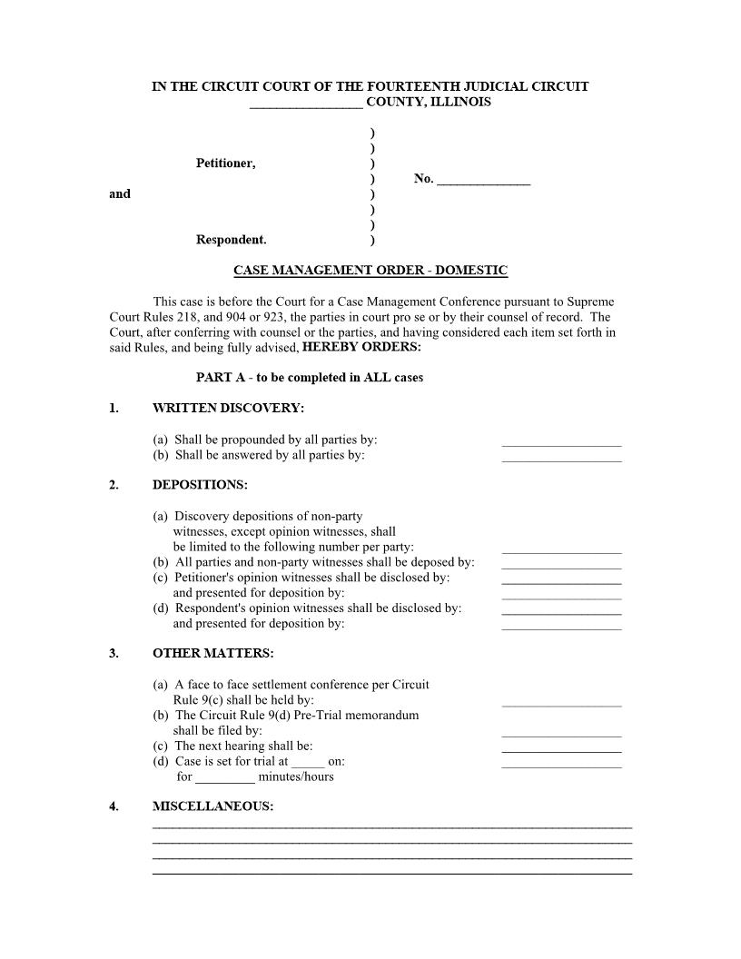 Case Management Order - Domestic | Pdf Fpdf Docx | Illinois