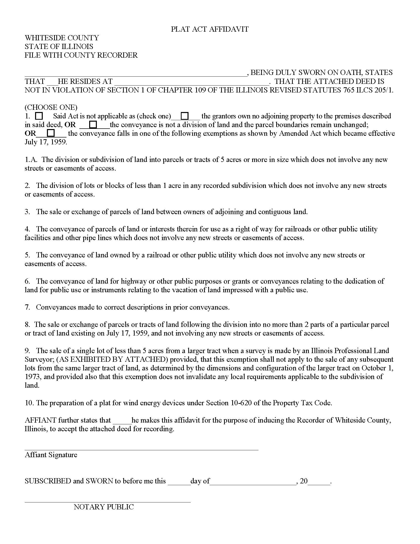Plat Act Affidavit | Pdf Fpdf Docx | Illinois