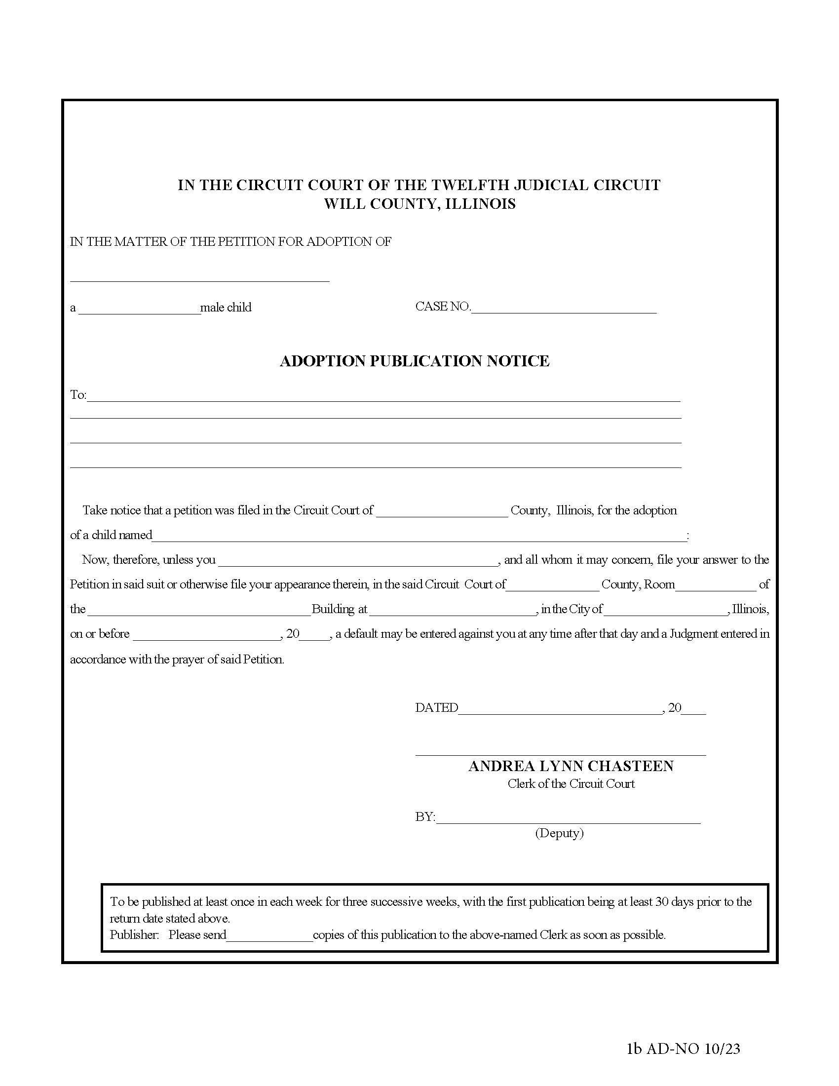 Adoption Publication Notice {1B} | Pdf Fpdf Docx | Illinois