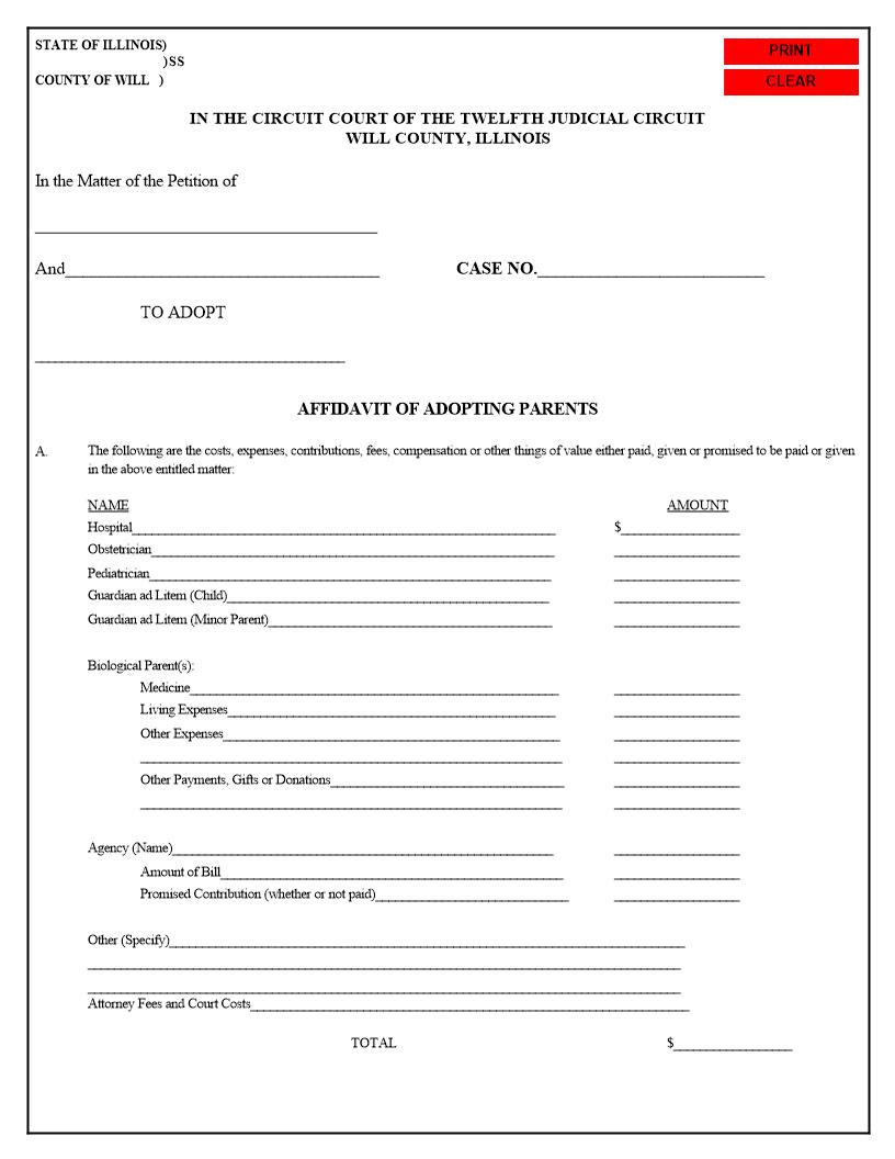 Affidavit Of Adopting Parents And Affidavit Of Attorney Of Record {1F} | Pdf Fpdf Docx | Illinois