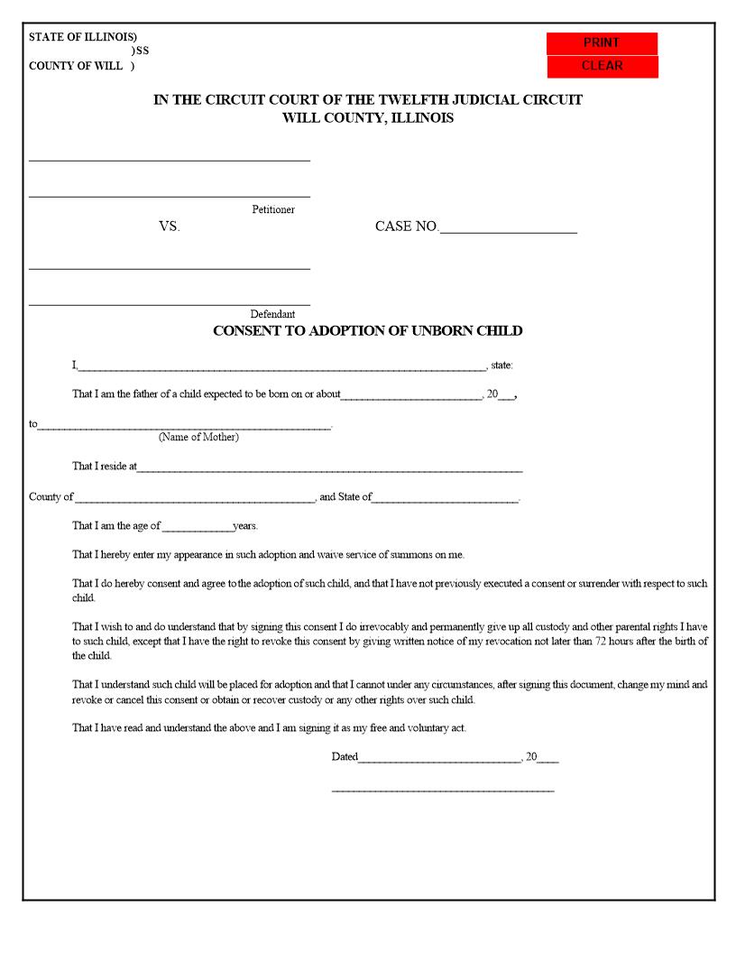 Consent To Adoption Of Unborn Child {3C} | Pdf Fpdf Docx | Illinois