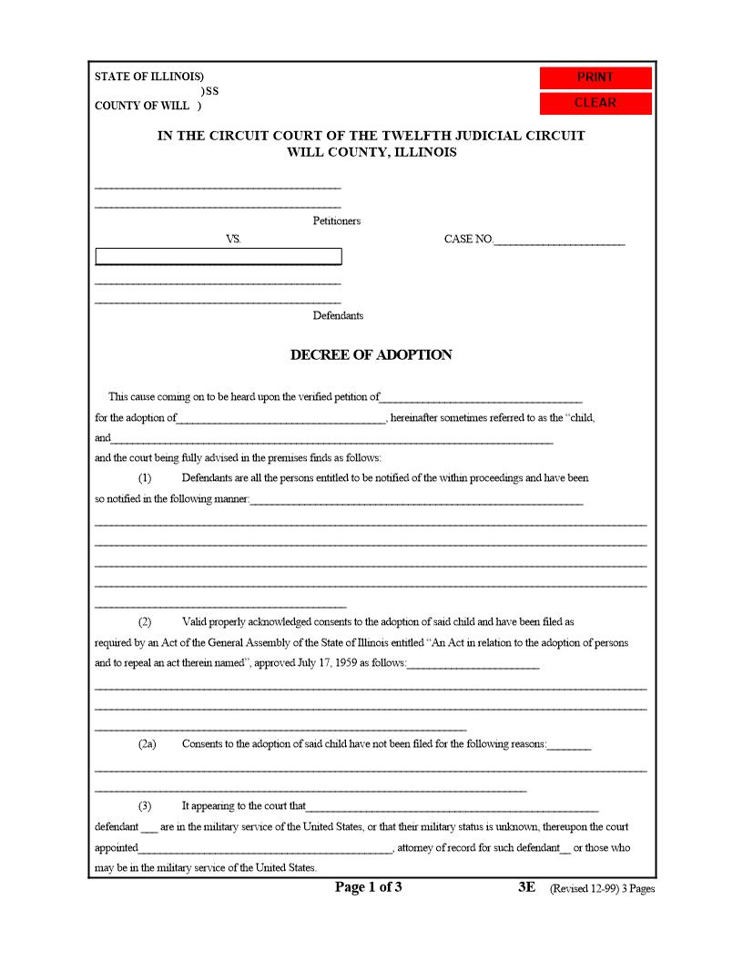 Decree Of Adoption {3E} | Pdf Fpdf Docx | Illinois