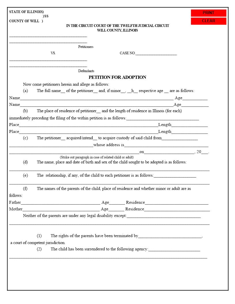Petition For Adoption {4A} | Pdf Fpdf Docx | Illinois