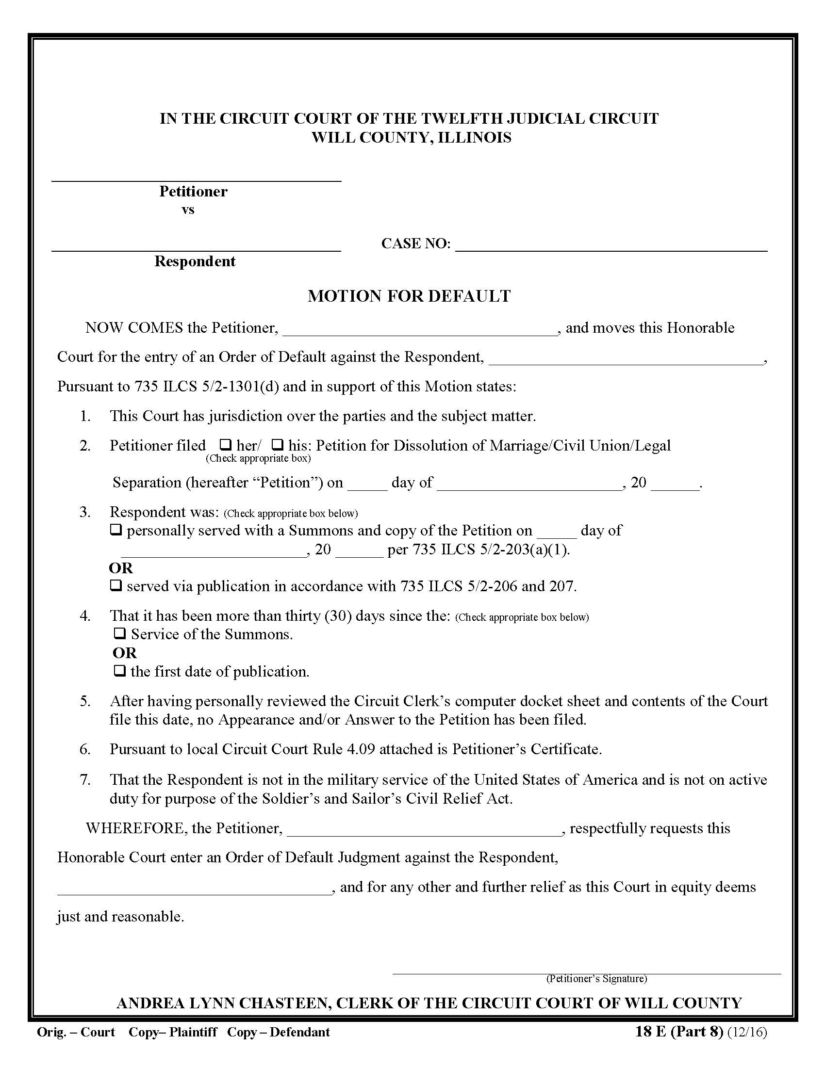 Motion For Default {18 E (Part 8)} | Pdf Fpdf Docx | Illinois