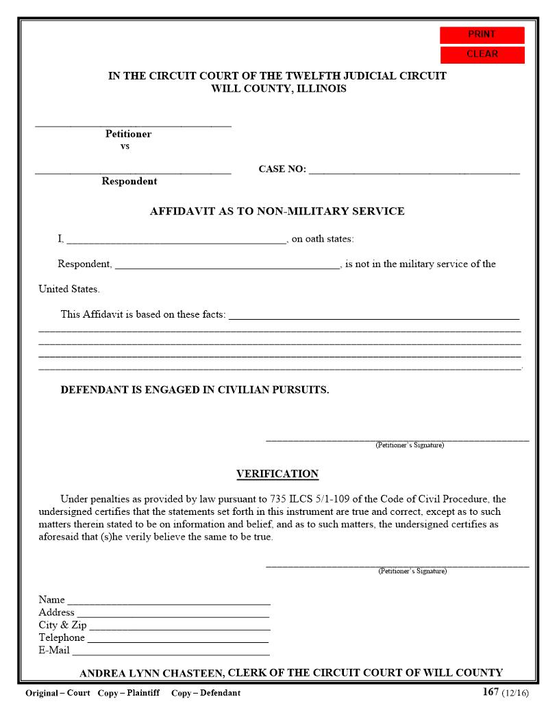 Affidavit As To Non-Military Service {167} | Pdf Fpdf Docx | Illinois