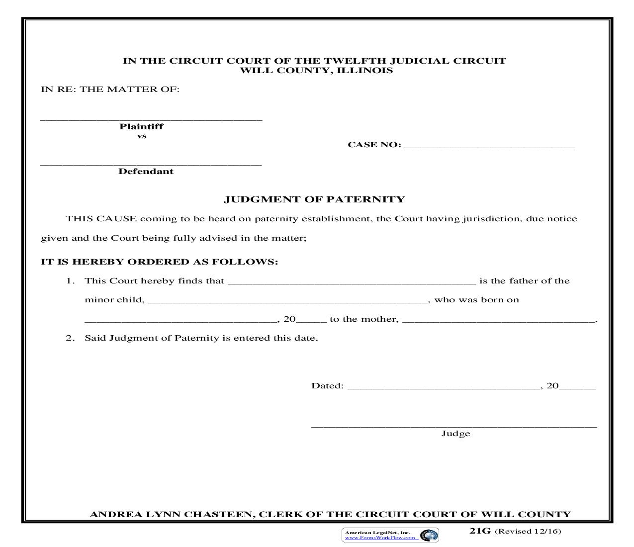 Judgment Of Paternity {21G} | Pdf Fpdf Doc Docx | Illinois