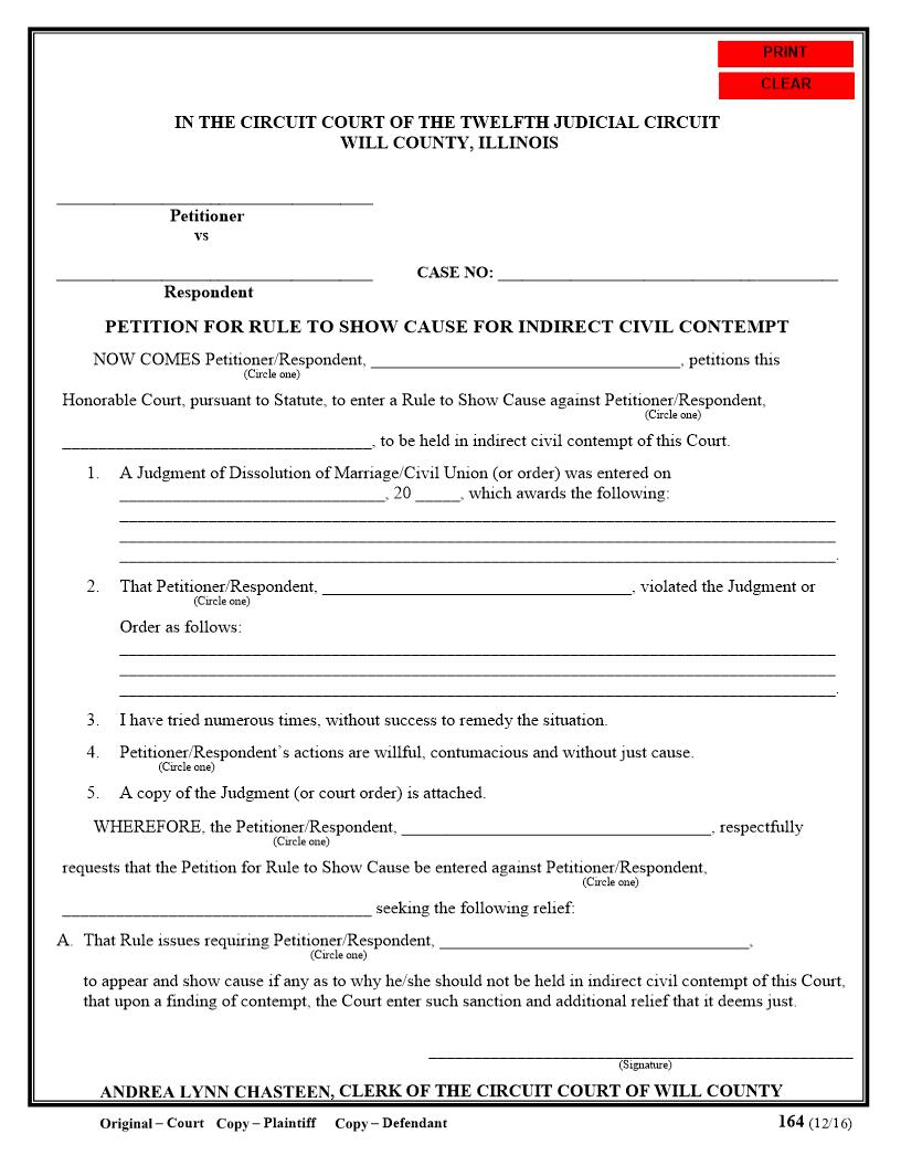 Petition For Rule To Show Cause For Indirect Civil Contempt {164} | Pdf Fpdf Docx | Illinois