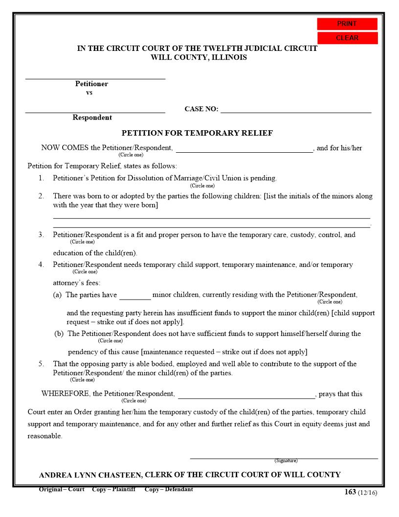 Petition For Temporary Relief {163} | Pdf Fpdf Docx | Illinois