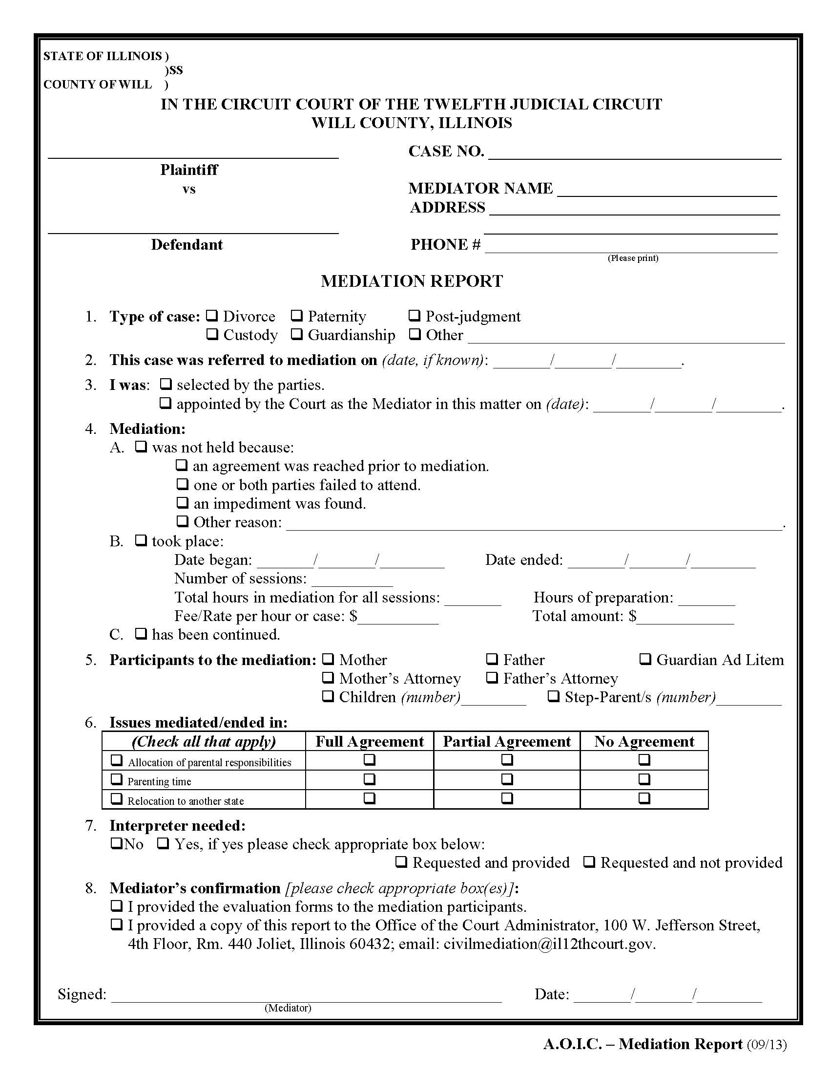 AOIC Mediation Report | Pdf Fpdf Docx | Illinois