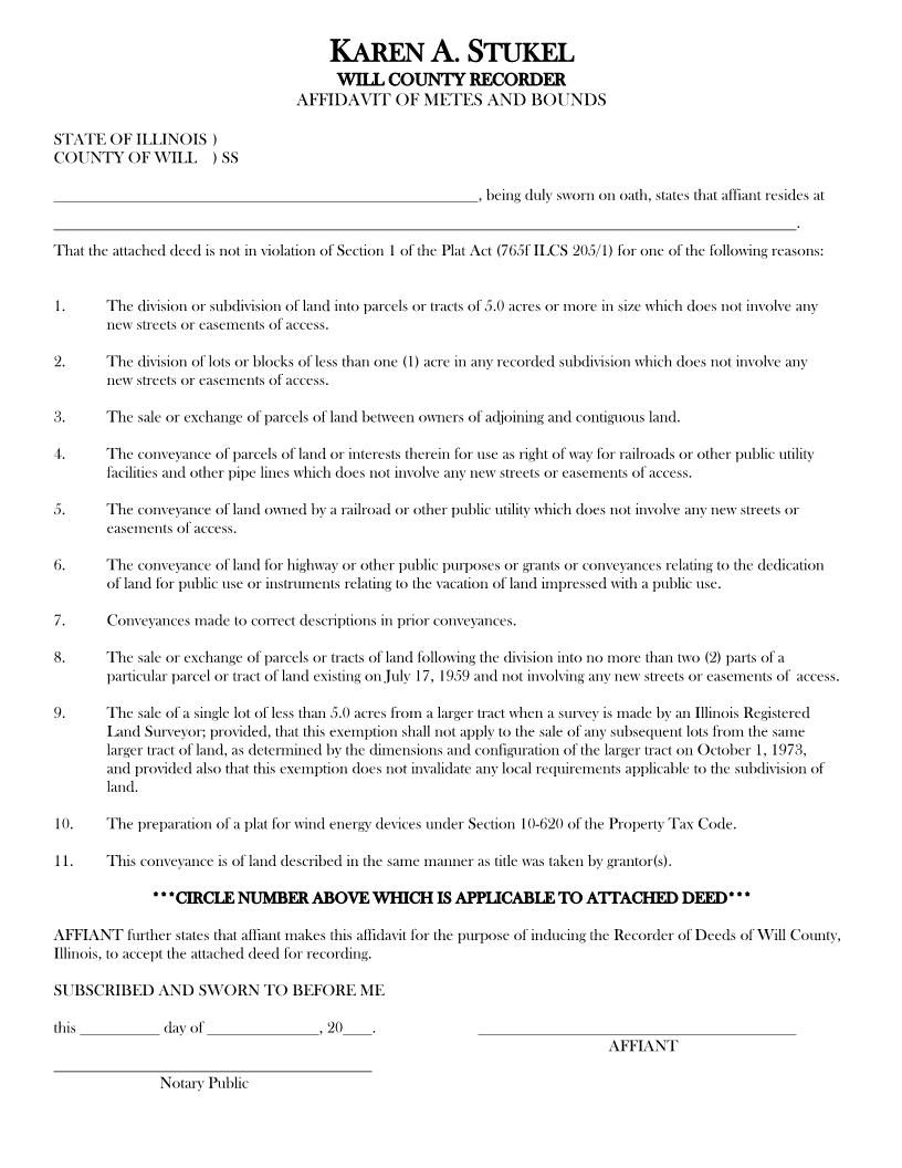 Affidavit Of Metes And Bounds | Pdf Fpdf Docx | Illinois