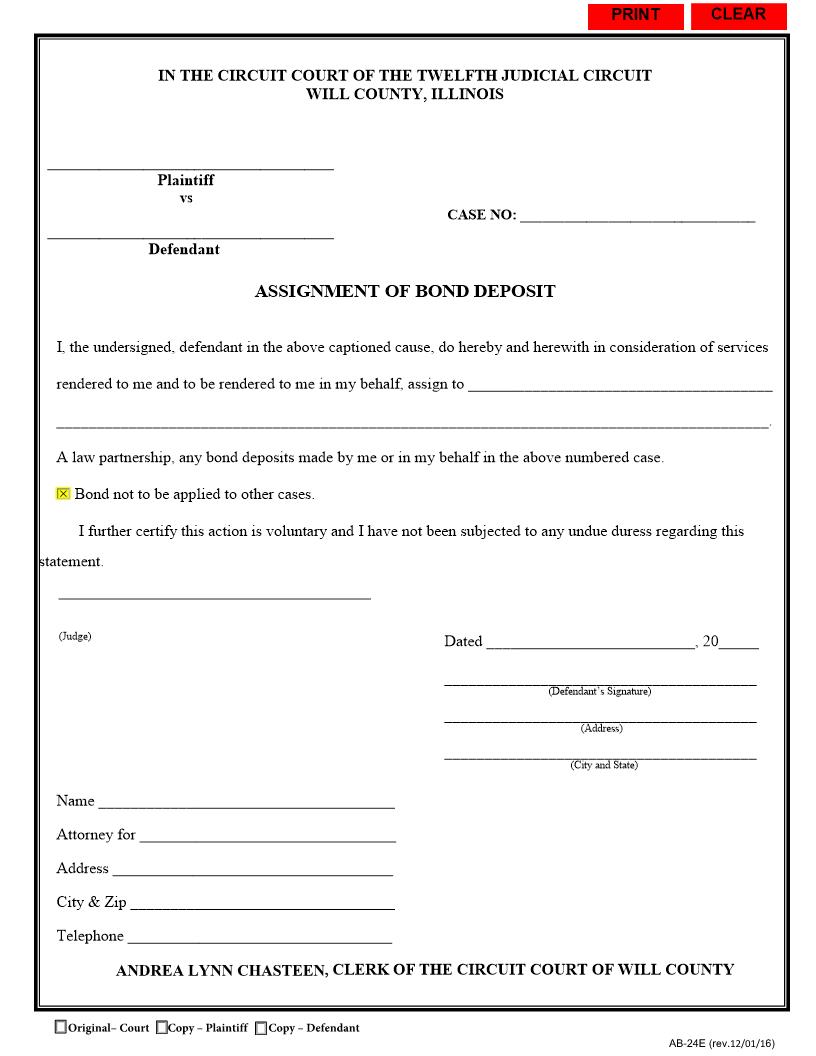 Assignment Of Bond Deposit {AB-24E} | Pdf Fpdf Docx | Illinois