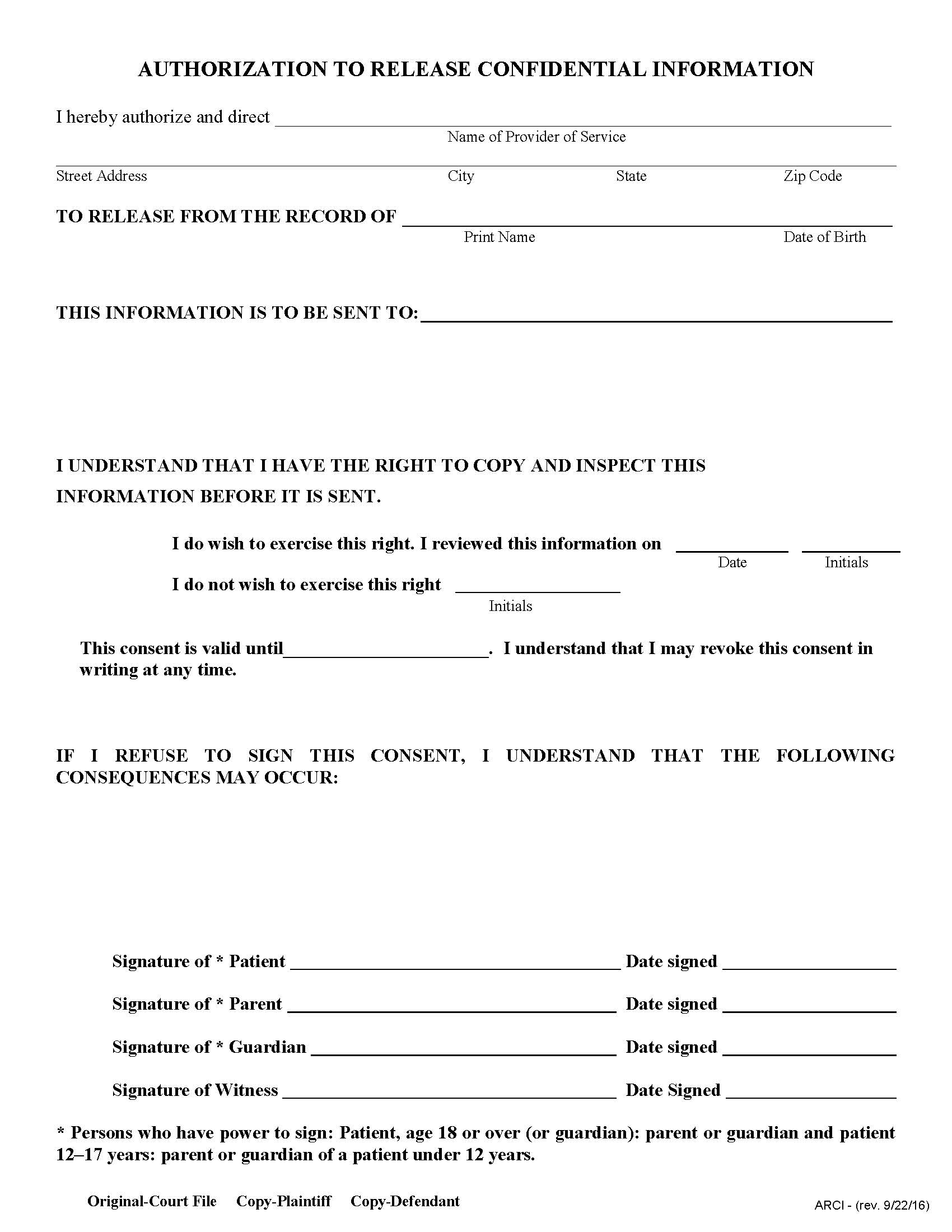 Authorization To Release Confidential Information {ARCI} | Pdf Fpdf Docx | Illinois